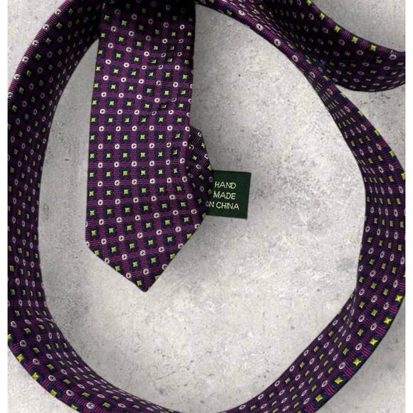 LAUREN RALPH LAUREN Silk Necktie LUXURY Purple Geometric W:3.6" EUC - Picture 4 of 6
